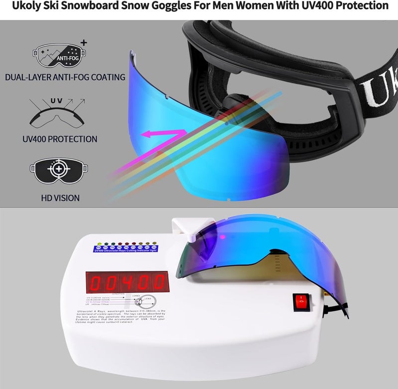 Ukoly Ski/Snowboard Goggles for Men Women, Snow Goggles HD Lens Anti-Fog Coating OTG Design UV400 Protection Windproof - Image 2